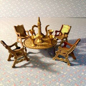 🇨🇦Any 3@$33🇨🇦 Miniature Brass Unique Design Dining Table Chair Maharaja Set.